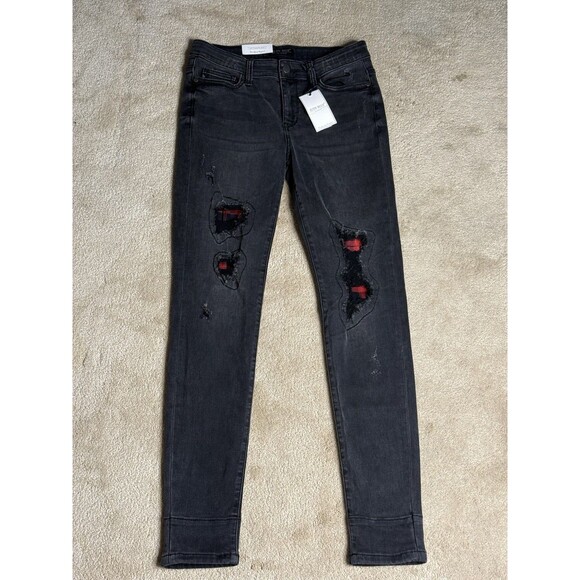Women’s 7/28- Judy Blue Distressed Buffalo Plaid Skinny Fit Jeans NWT - Picture 1 of 5